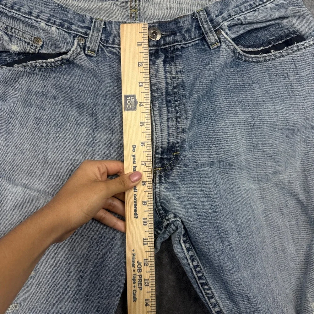Lee Jeans Pants Mens 36x32 Blue Relaxed Bootcut Distressed Light Wash Dungarees